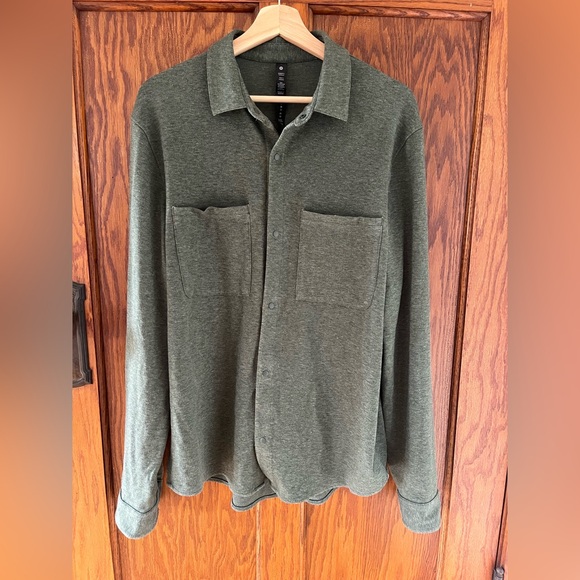 Lululemon Soft‎ Knit Overshirt Mens XL Tan Long Sleeve Snaps Button Up Shirt - Picture 5 of 13